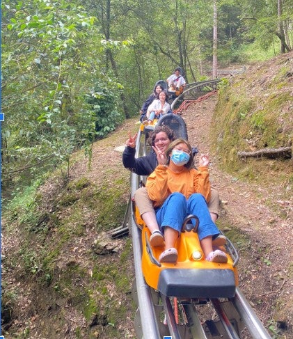Isabela Paredes (SFS ‘24) and peers on SIT Vietnam: Culture, Social Change, and Development, on a small mountainside roller coaster.