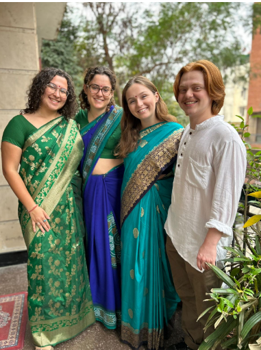 [Isabel Powell (CAS '24) and peers in traditional sari on SIT India: Public Health, Gender, and Sexuality]