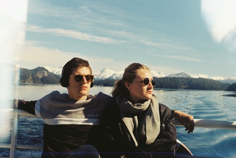 The Patagonian landscape in Argentina with two students in it.