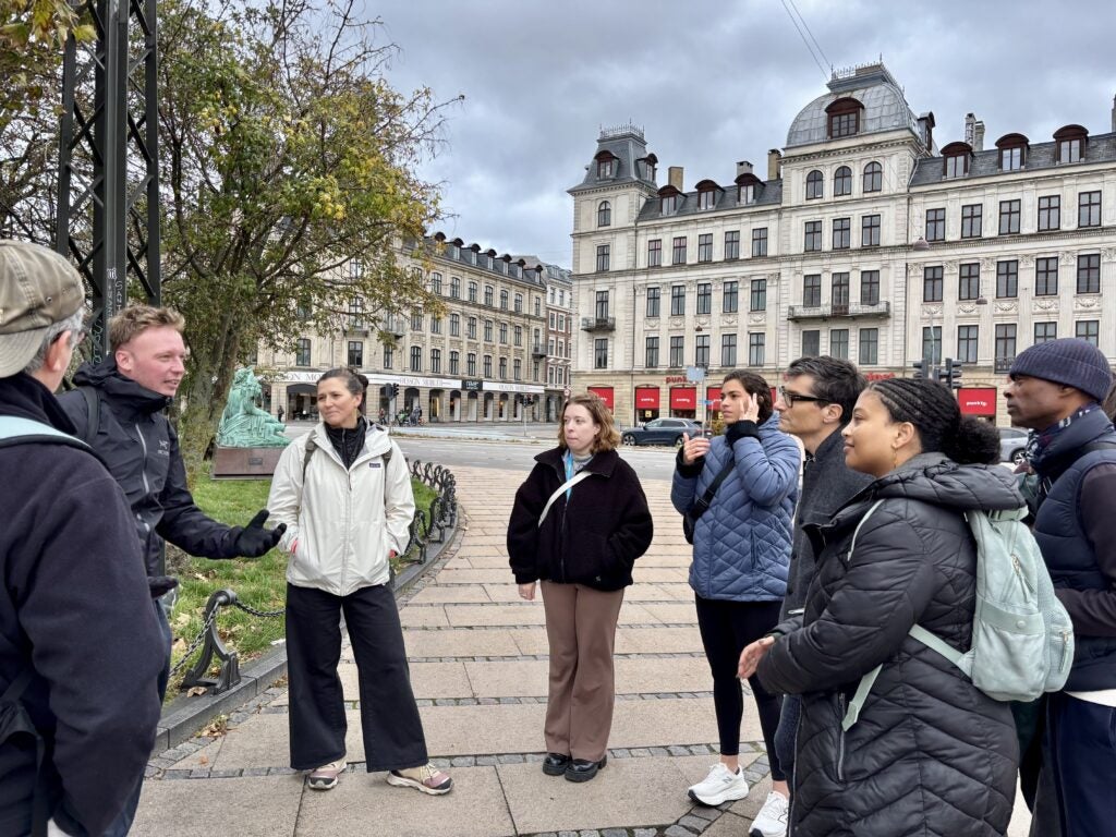 A group of the participants from the DIS IEW in Nørrebro (neighborhood in Copenhagen) during a field study experience